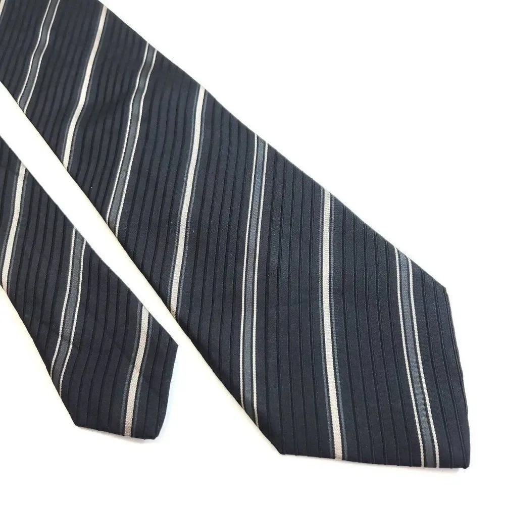 Canali Gray Woven Striped Wide‎ Silk Tie